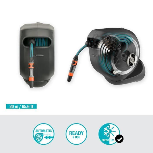 GARDENA Automatic Wall Hose Reel RollUp M 20 m with white edge