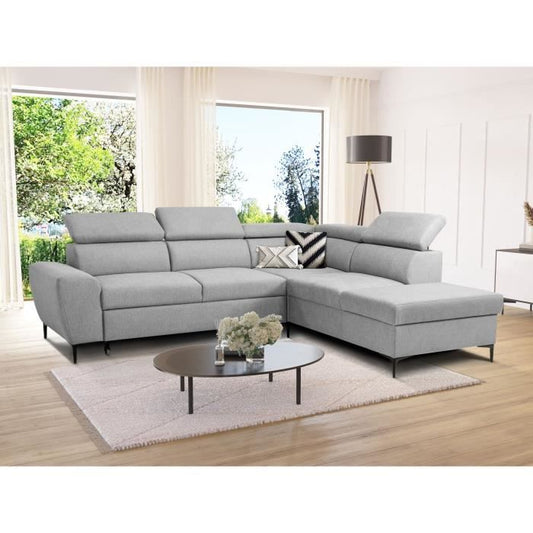 CASAPY KASIMIR Reversible hoekbank met ladekast - 5 plaatsen - Grijze stof - 258 x 79/98 x 219 cm -