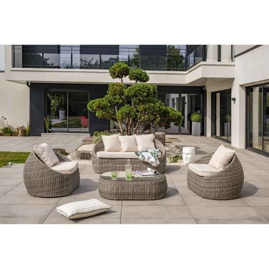 Lage tuinset - Grijs - Luxe half rond gevlochten hars - DCB GARDEN - 5 zitplaatsen - ISA - Daza-living