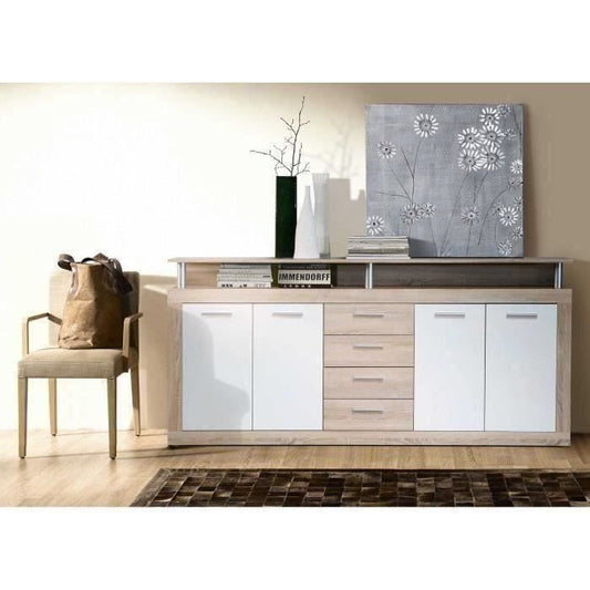 AUCUNE CAVA Modern lowboard met eiken en wit decor - L 197 cm -
