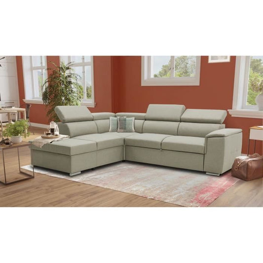 CASAPY DAYTONA Reversible hoekbank met commode - 5 plaatsen - Beige stof - 260 x 77 / 94 x 216 cm - Furniture > Benches