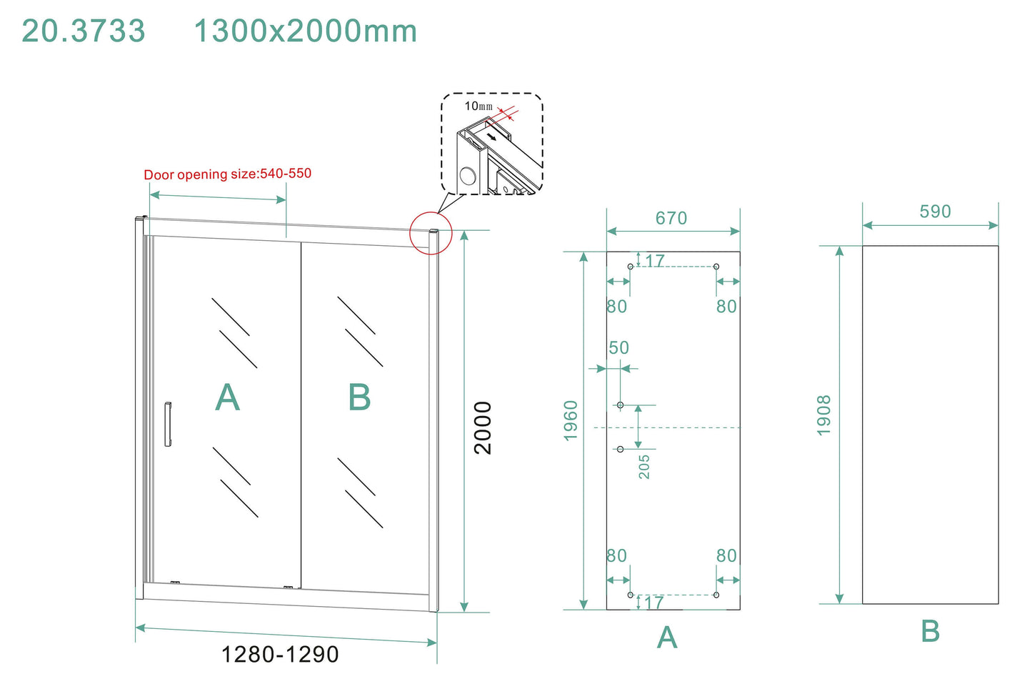 Skyline Schuifdeur Douchedeur Wiesbaden 130x200 cm 8 mm Nano Coating Mat Zwart