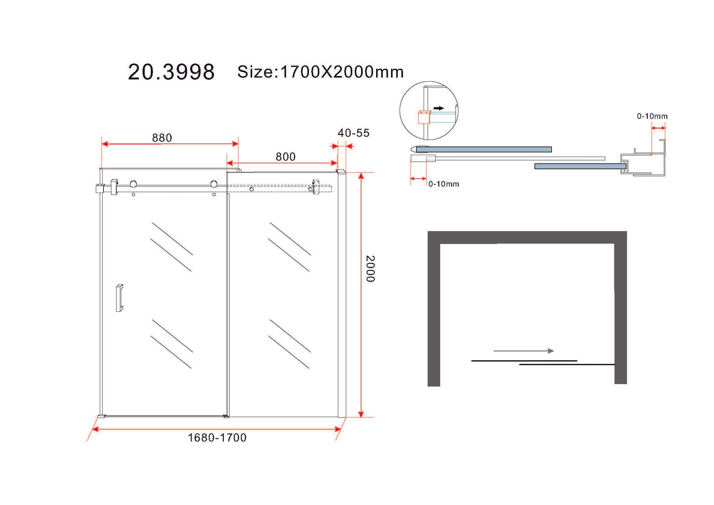 2-delige nisschuifdeur Wiesbaden 170X200 Cm met 8 mm Nano-coating