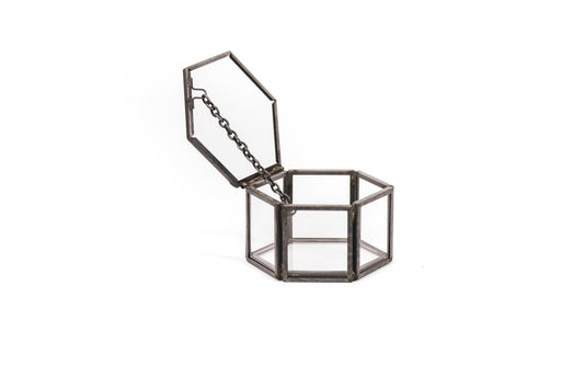 Housevitamin Opbergdoos - Zeshoek - Metaal/Glas - Zwart - 6x5,5x3,5cm - Home & Garden > Decor