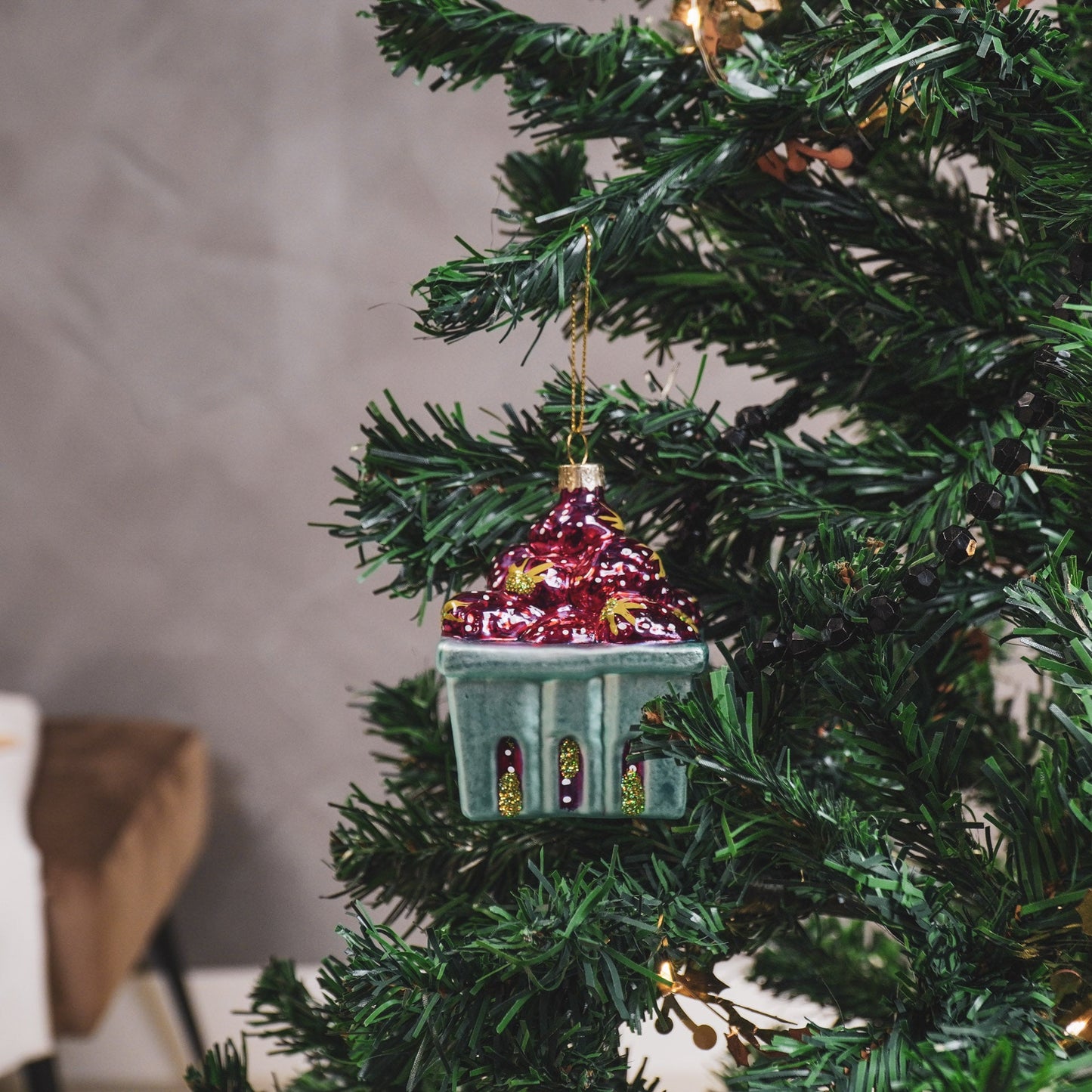 Kersthanger - Aardbeien - Glas - Rood - 7x7x9,5cm Housevitamin