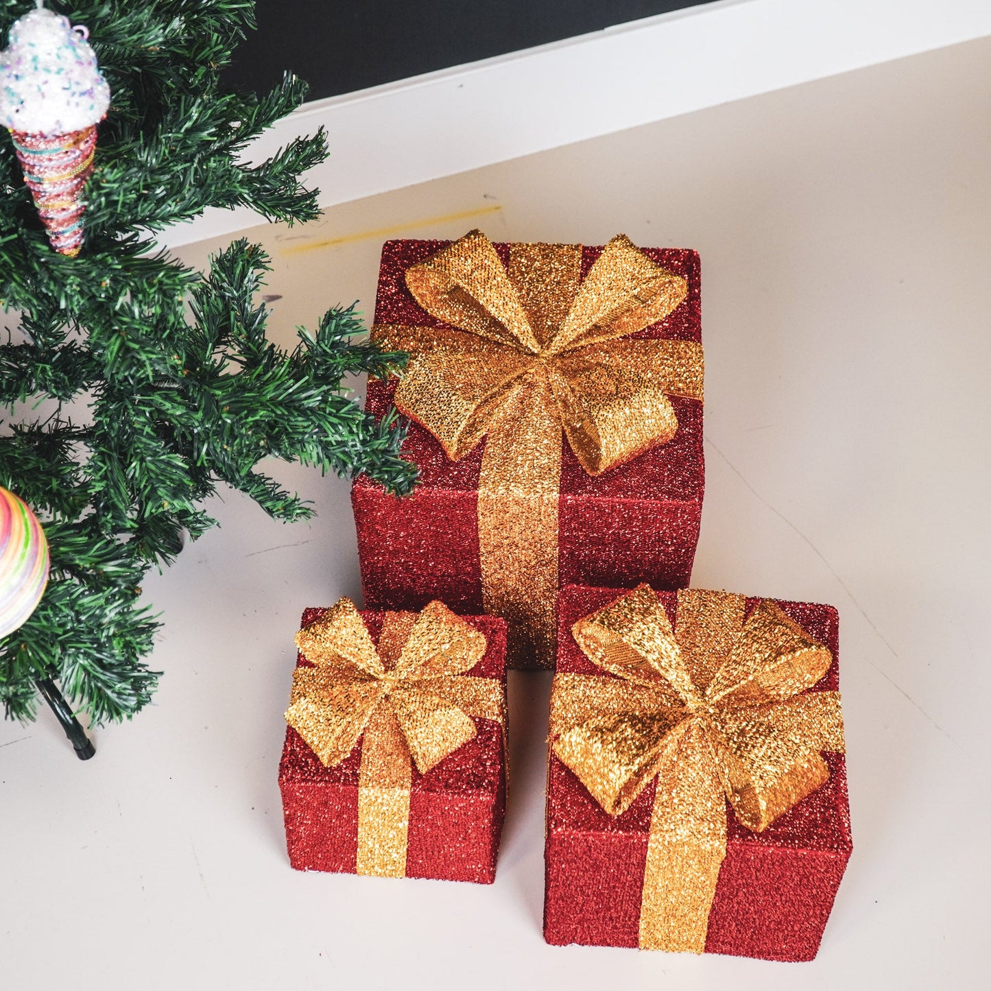 Kerst Led Lamp - Geschenkset van 3 - Rood/Goud - 15cm/20cm/25cm Housevitamin