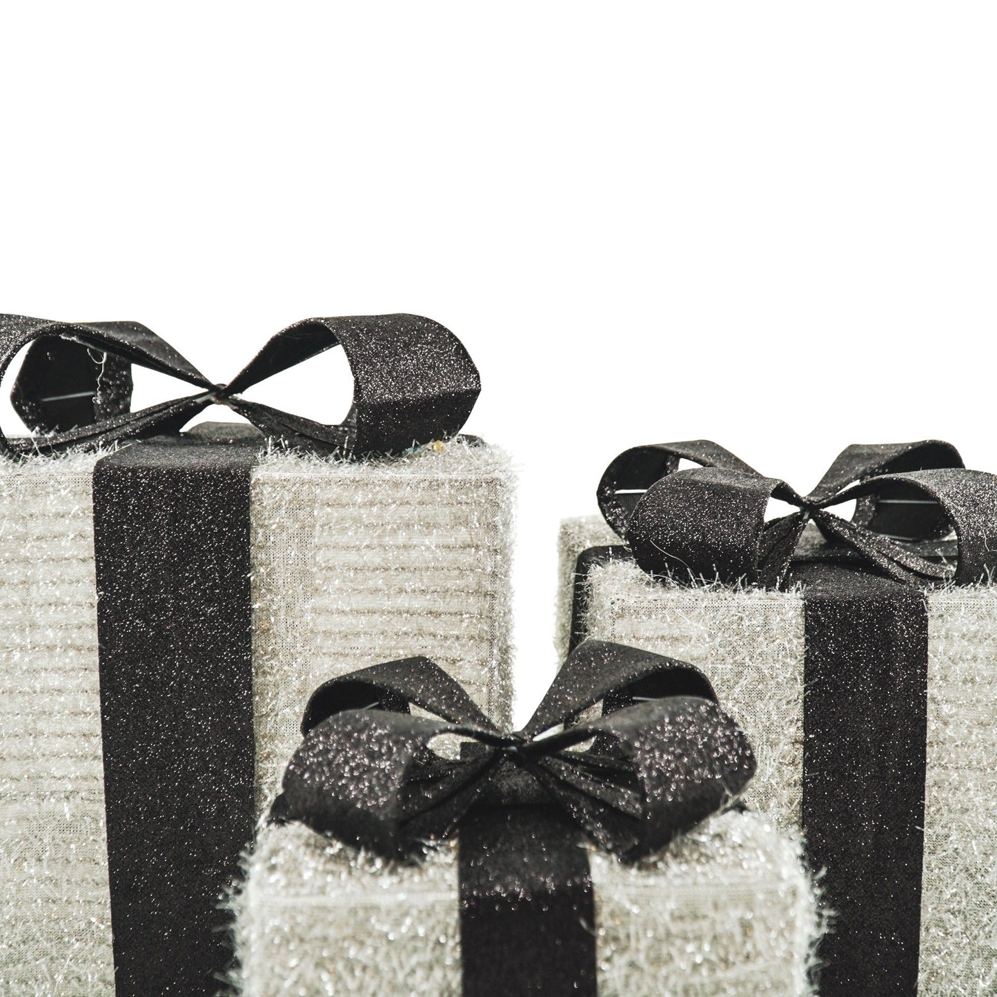 Kerst Led Lamp - Cadeau Set van 3 - Kunststof - Zilver/Zwart - 15cm/20cm/25cm Housevitamin Shop