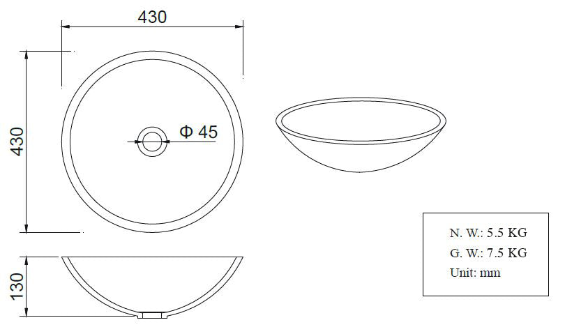 Valerie waskom rond 43 x 13 cm solid surface betonlook Wastafels -> Waskommen Sanitairluxe