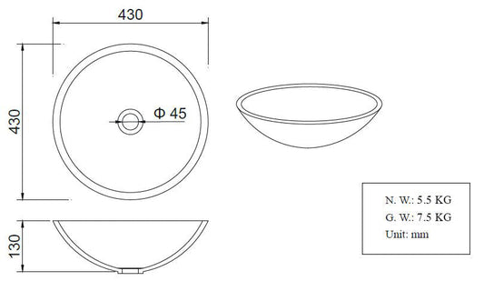 Valerie waskom rond 43 x 13 cm solid surface betonlook Wastafels -> Waskommen Sanitairluxe
