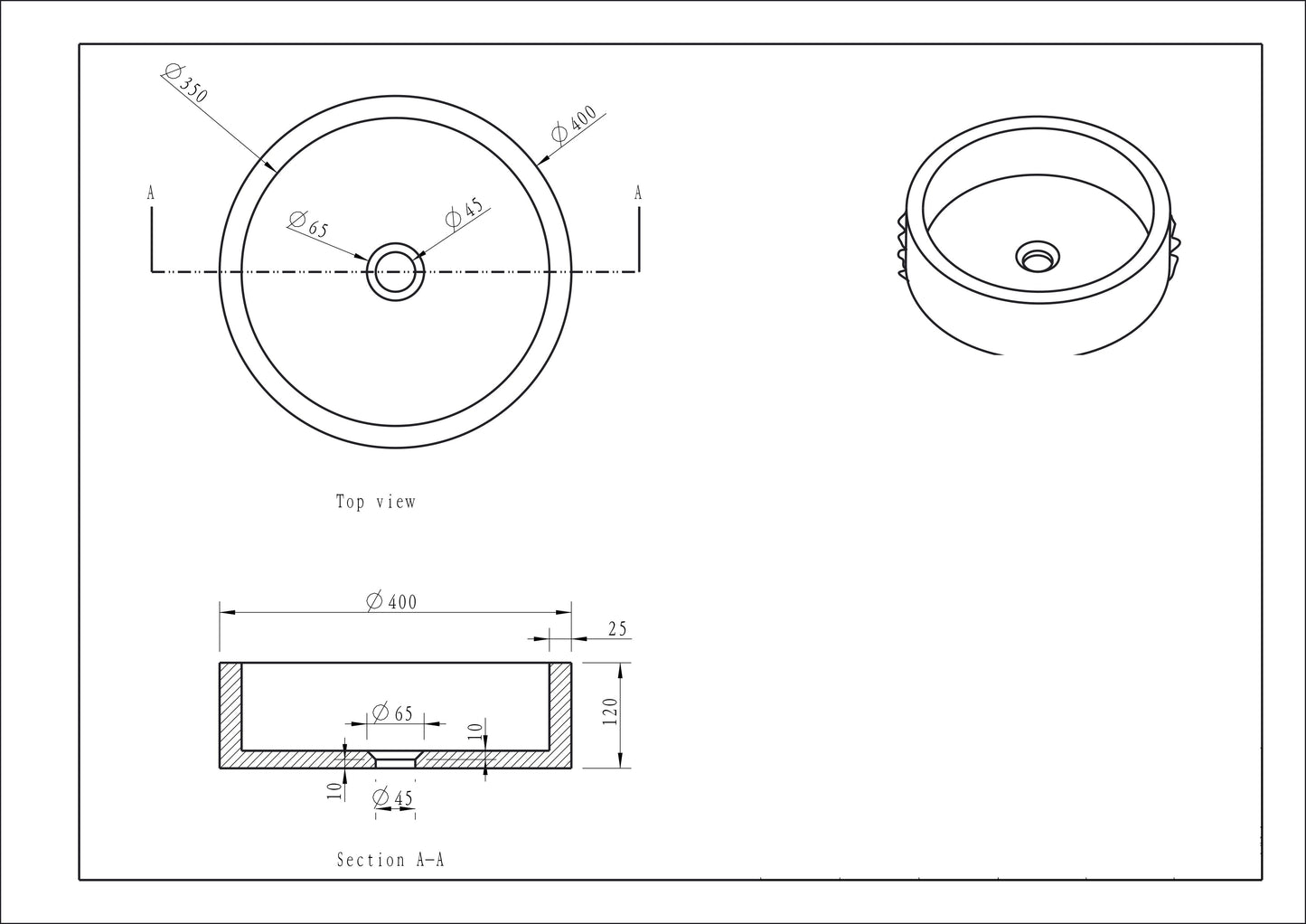Raw waskom rond hamerslag 40x12 cm hardsteen gezoet Wastafels -> Waskommen Sanitairluxe