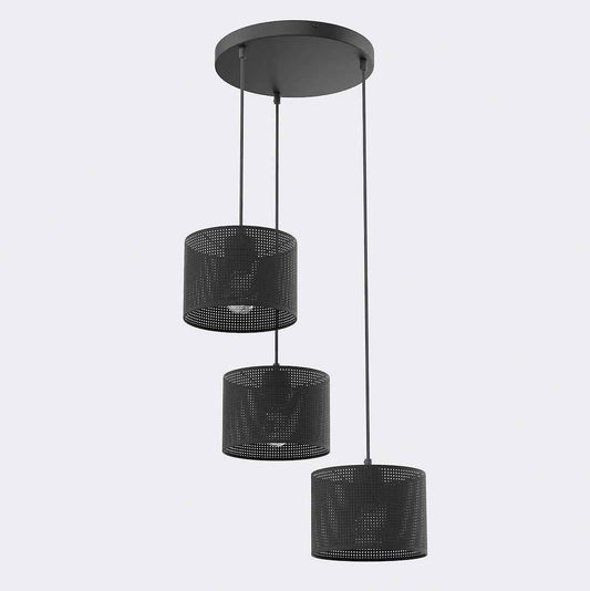 Pendant light LUX 3 ZWART PREMIUM by Daza-living, black perforated cylindrical shades (3)