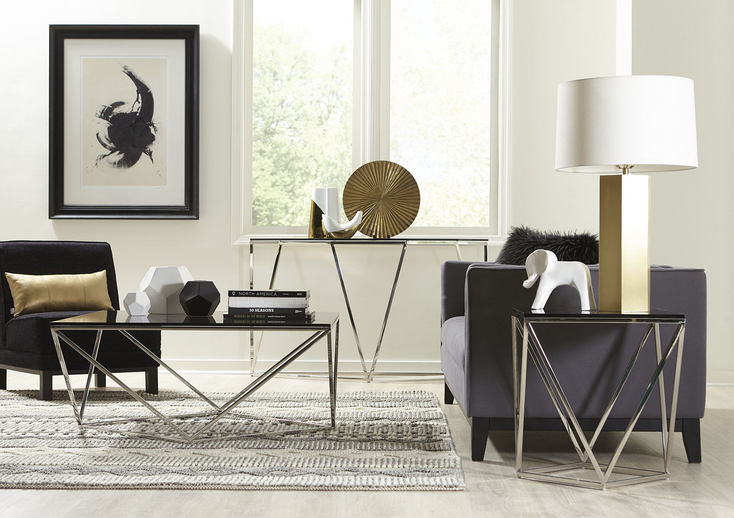 Modus Furniture International Aria gerookt glas en gepolijst roestvrijstalen bijzettafel -