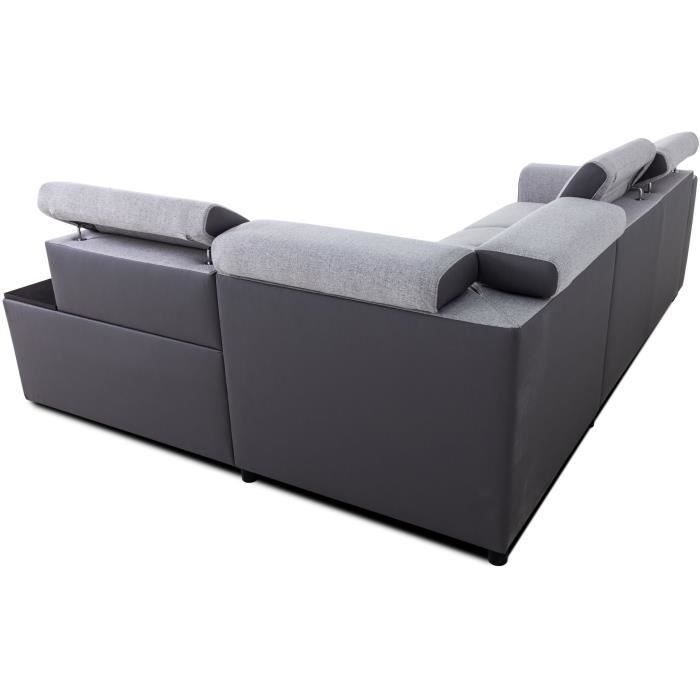 KELIO omkeerbare hoekbank - 4/5 zitplaatsen - Silex PU bi-materiaal stof / Grijs - 3 hoofdsteunen - 245 x 184 x 77/87 cm CASAPY