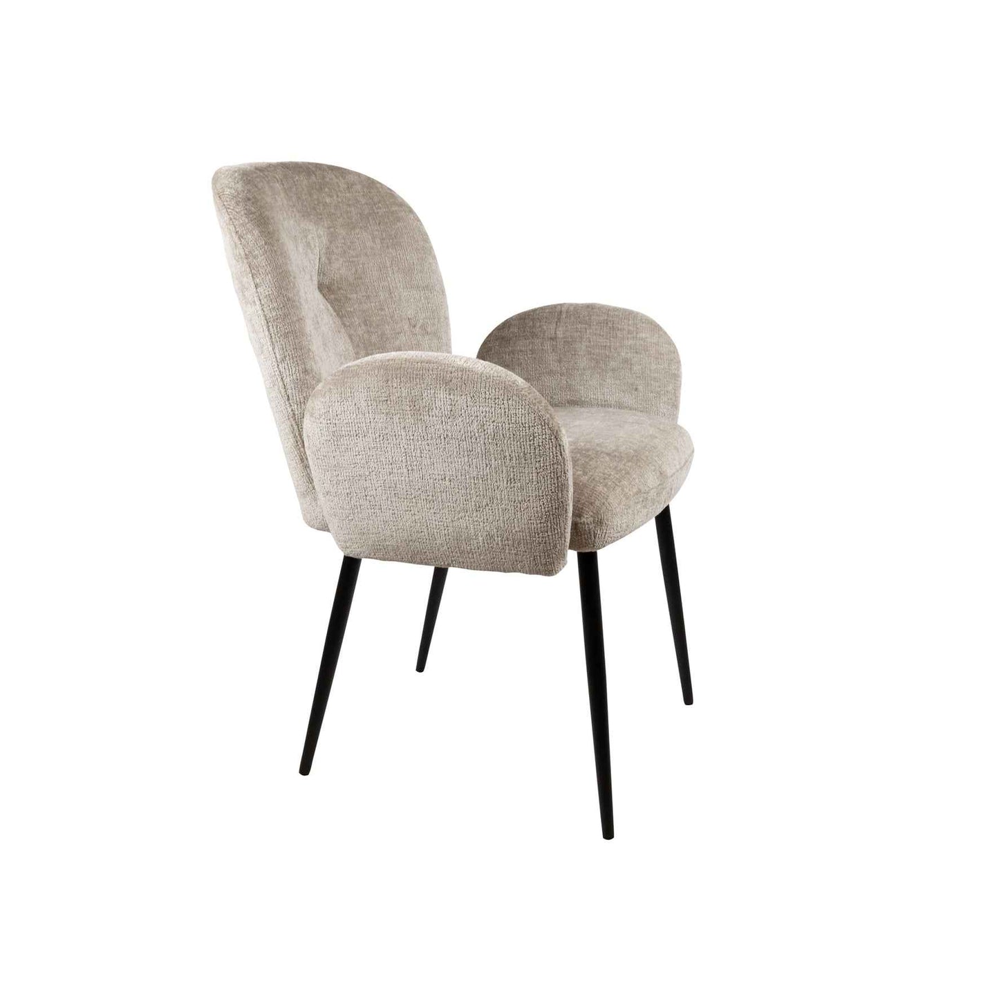 Bobby eetkamerstoel met armleuning MySons, Liver 04 – set van 2, beige bouclé, zwarte poten