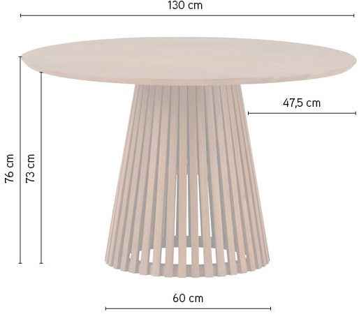 Eetkamertafel Burundi, acacia naturel, MySons, Ø130 cm, ronde tafel met lamellenpoot
