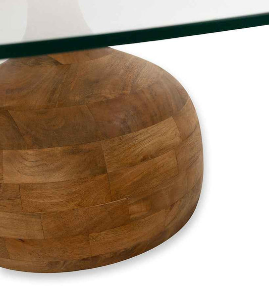 Stella salontafel Ø100, H35, glad naturel, helder glas