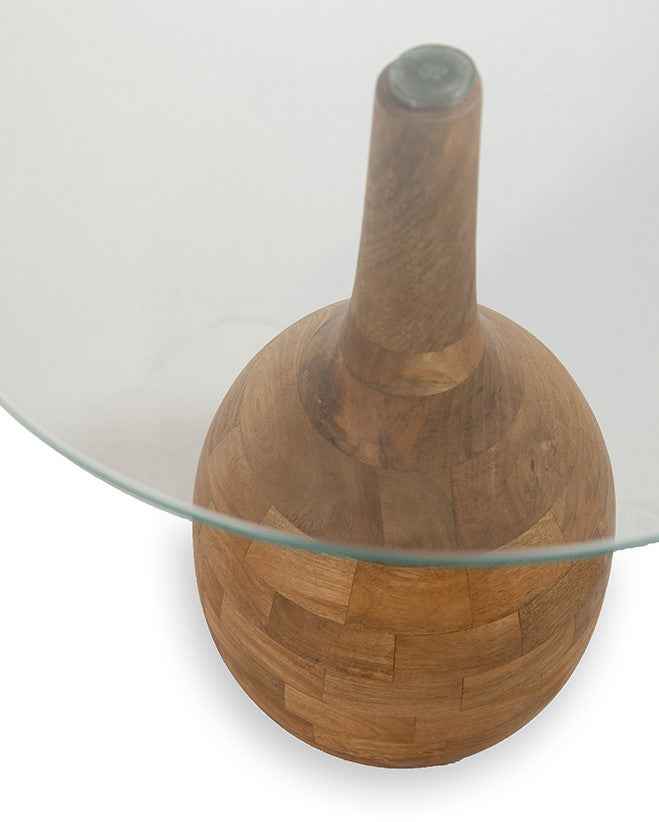 Stella salontafel MySons, naturel houten voet met helder glasblad, Ø40 cm, hoogte 50 cm