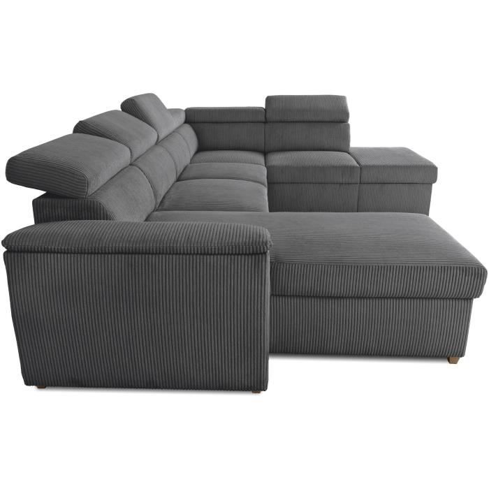 DAYTONA panoramic convertible corner sofa, 5 to 6 seats - Anthracite Lincoln fabric - With storage space - L 326 x H 94 x D 216 cm