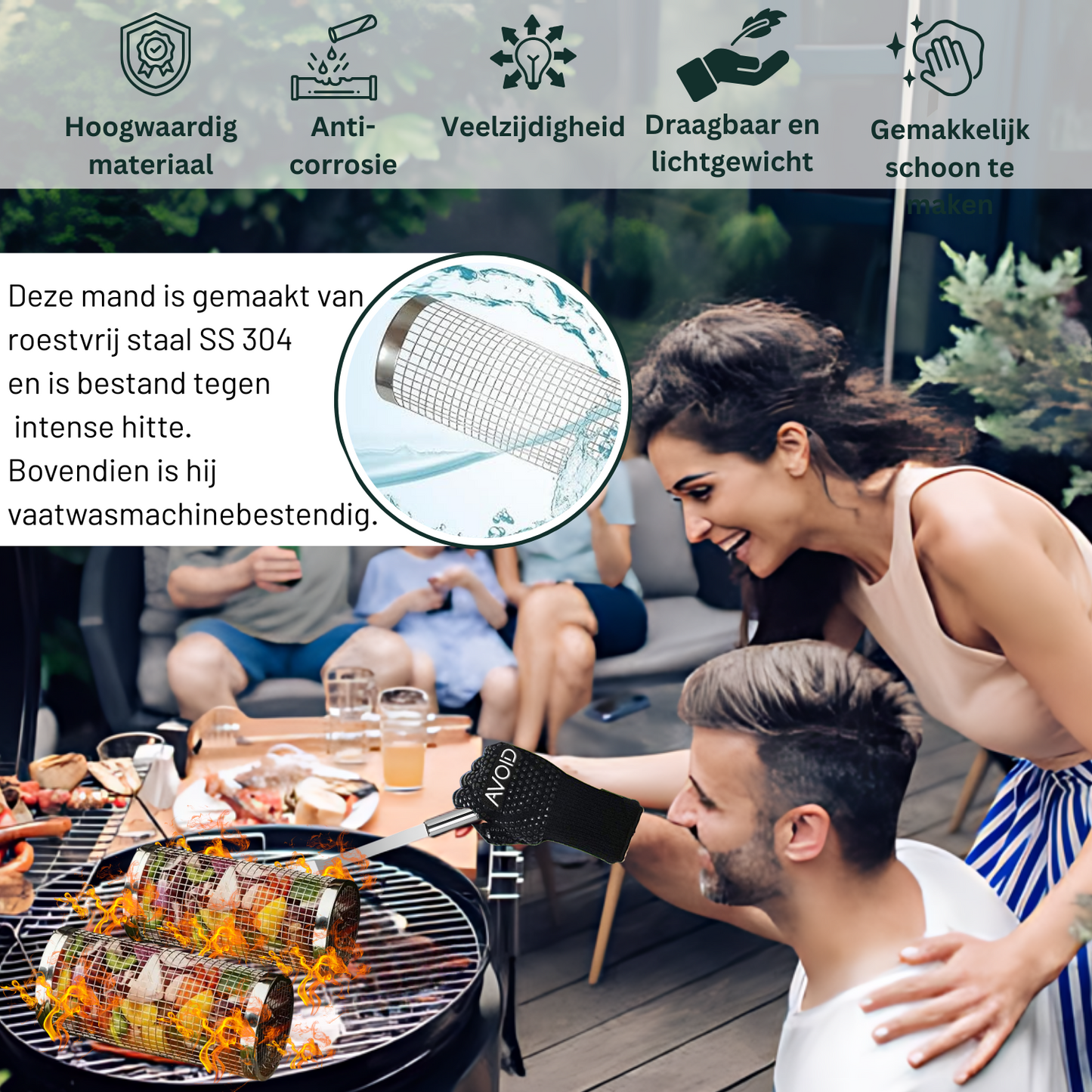 AVOID® - Grillmand BBQ - Set Van 2 - Verkrijgbaar in 2 Maten Grillmand Avoid