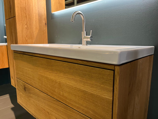 Badkamermeubel Silence 100 Cm In Eiken Of Noten Met Twee Lades Badkamermeubel DroomHout