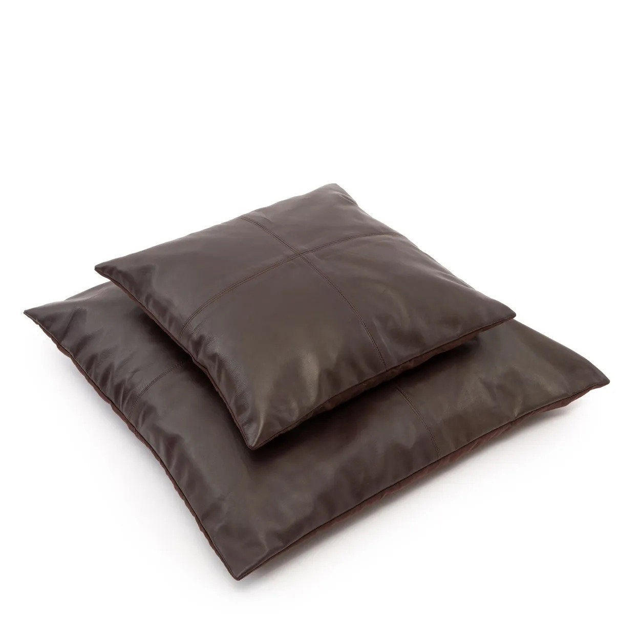 De Vier Panelen Leren Kussenhoes - Choco - 60x60