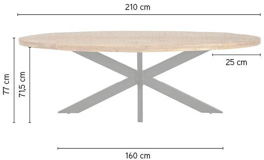 Eetkamertafel Peru ovaal 210