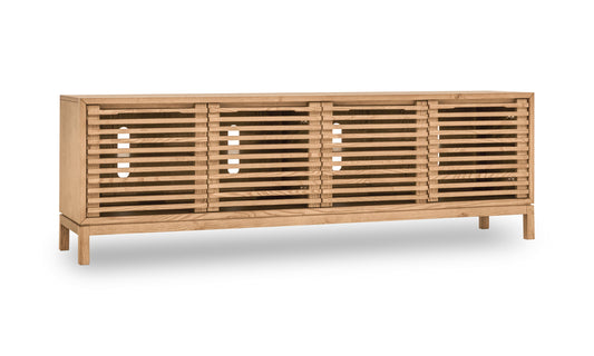 Modus Furniture International Tanner Vierdeurs mediameubel van essenhout in vlasgeel. -