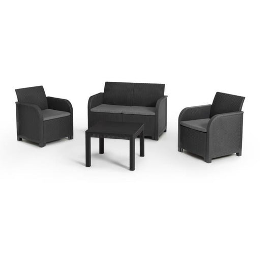 ALLIBERT by KETER - SanRemo 4-seater garden furniture and coffee table - imitation woven rattan - graphite grey