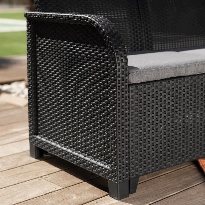 ALLIBERT by KETER - SanRemo 4-seater garden furniture and coffee table - imitation woven rattan - graphite grey