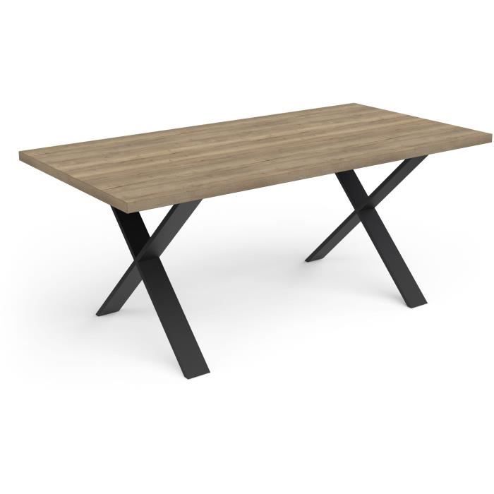 Table - STOUT - Rectangular - Halifax melamine decor - Matte black X-shaped leg - 6 places - 180 x 90 cm - DEMEYERE