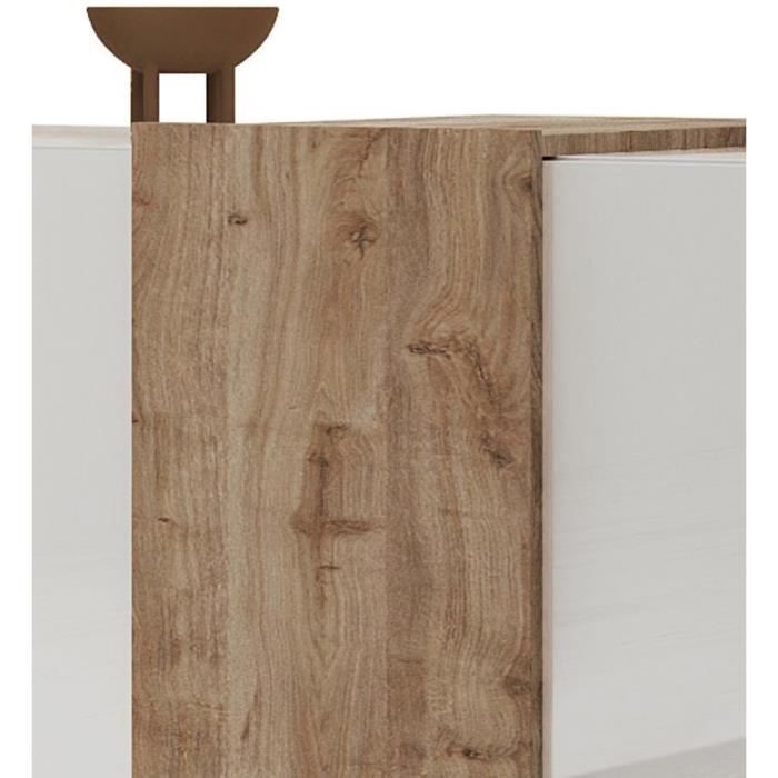 VENEZIA Dressoir met 3 deuren - Glanzend wit gelakt en Cadiz eikenhout - L 181 x D 44 x H 84 cm - Daza-living