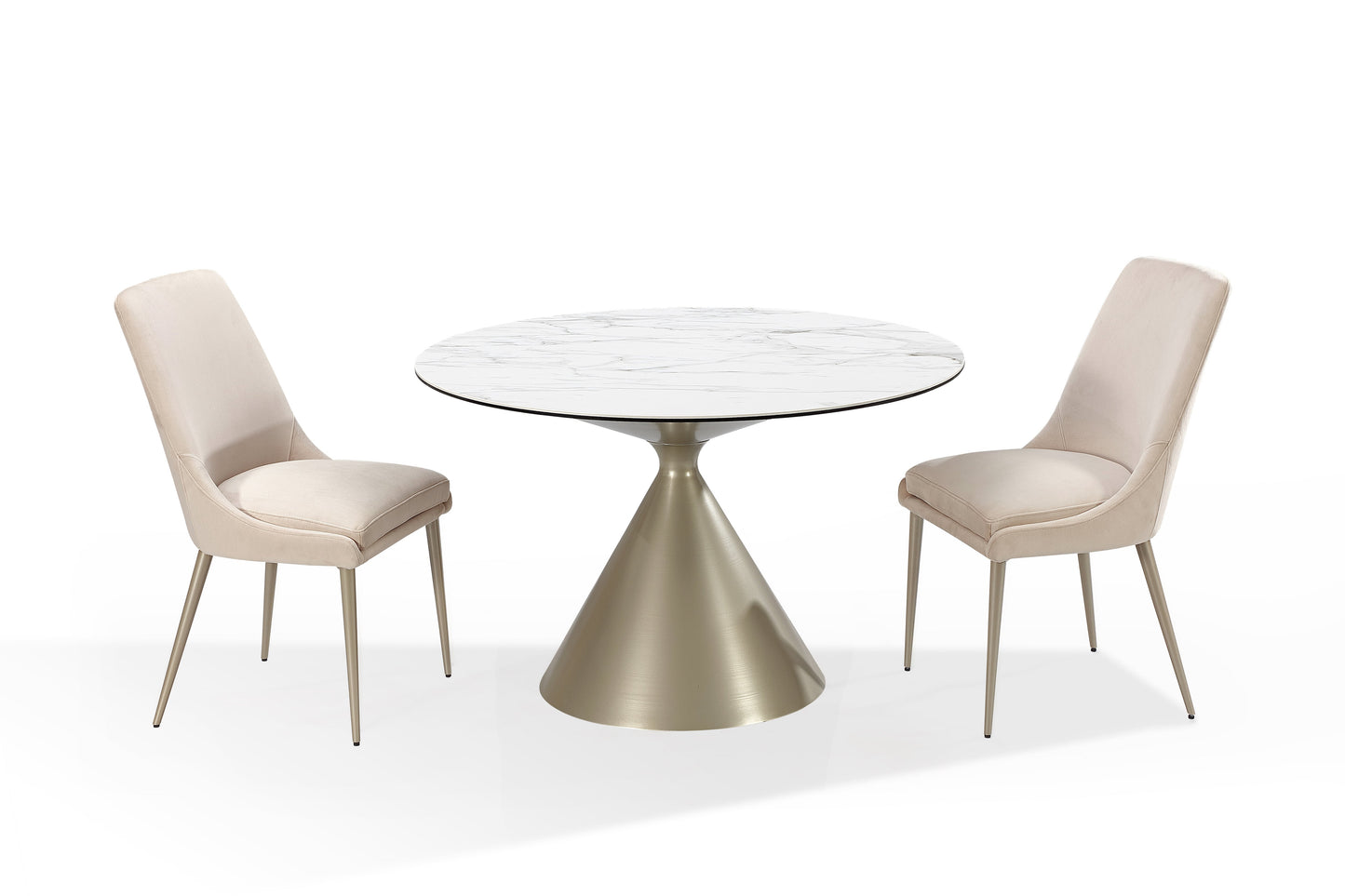 Modus Furniture International Winston stenen blad metalen onderstel ronde eettafel in haver melk en champagne. -