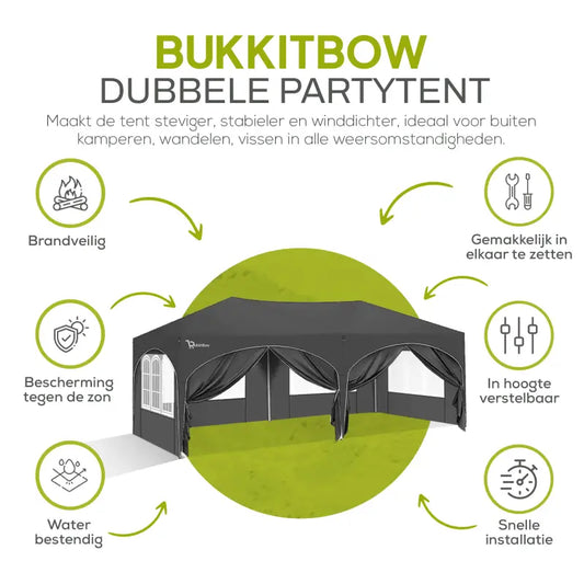 Dubbele Partytent Zijwanden 3x6m Opvouwbaar Waterdicht Weerbestendig BukkitBow