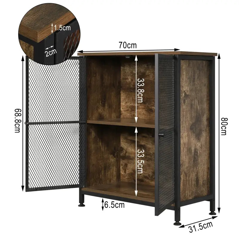 BukkitBow - Industriële Dressoir - Ruime Opbergruimte - Combinatie van Staal en Hout - Eenvoudige Montage - 70x30x80CM