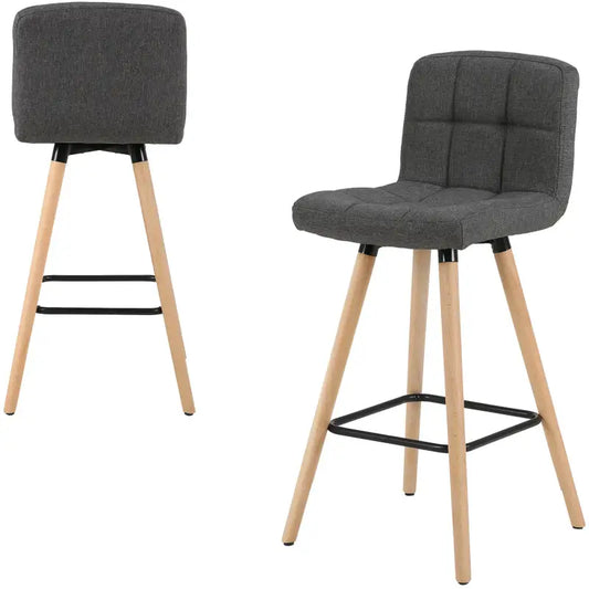 BukkitBow - Set van 2 Barkrukken - Massief Houten Poten - Linnen Zitting - Ergonomisch Ontwerp - Met Vloerbescherming