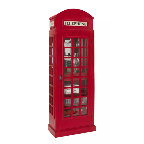 Vintage rode telefooncel wijnkast/bar | Iconische Londense telefooncel opberg- en vitrinekast voor sterke dranken | Houten uitvoering met glasdeur ExpoBazaar