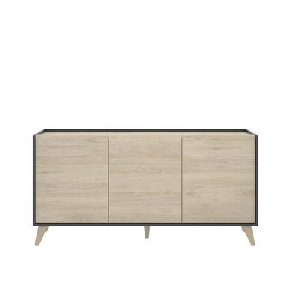 Moderne dressoir met 3 deuren - Grafiet en eiken decor - L 155 x D 43 x H 75 cm - NESS - Daza-living