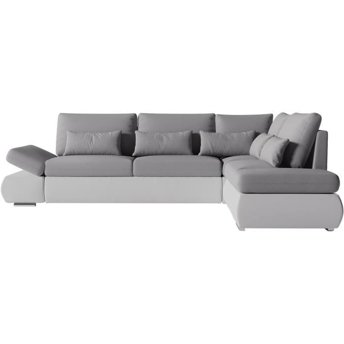 LOUNGITUDE SEVARA 4-zits hoekbank - Wit PU en lichtgrijze stof - Opbergdoos - L267 x D200 x H90 cm - Furniture > Benches