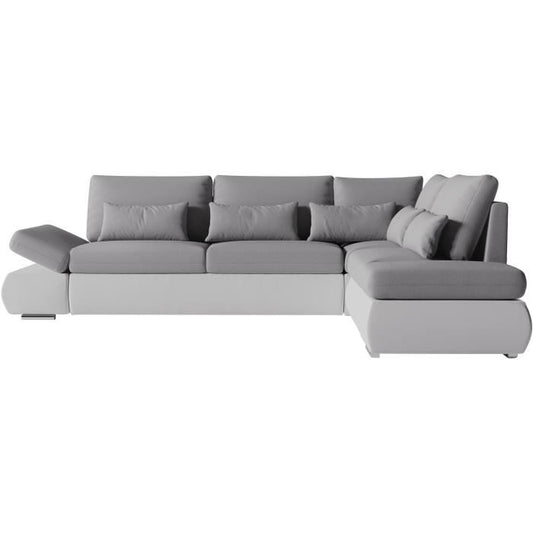 LOUNGITUDE SEVARA 4-zits hoekbank - Wit PU en lichtgrijze stof - Opbergdoos - L267 x D200 x H90 cm - Furniture > Benches