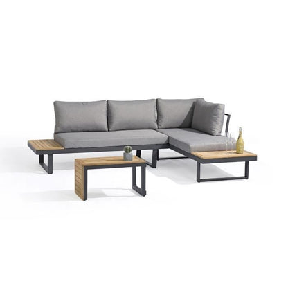 DCB GARDEN Modulaire tuinmeubelen - Aluminium - DCB GARDEN - 4 plaatsen - TOKYO - Antracietgrijs en acaciahout - Uncategorized