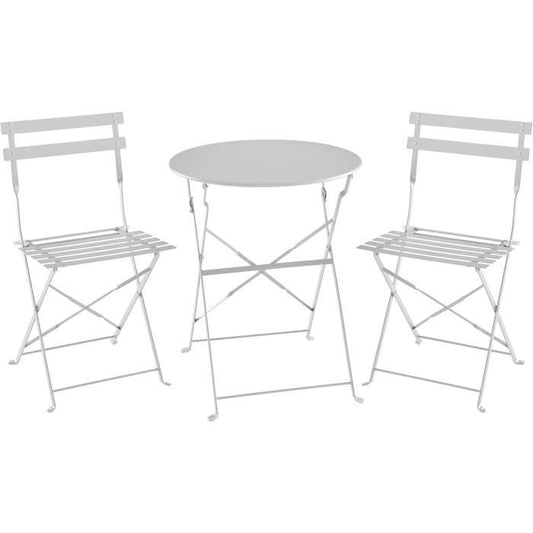 AUCUNE Bistroset - Tuinset - Klaptafel + 2 stoelen - Structuur: staal - Kleur: grijs -