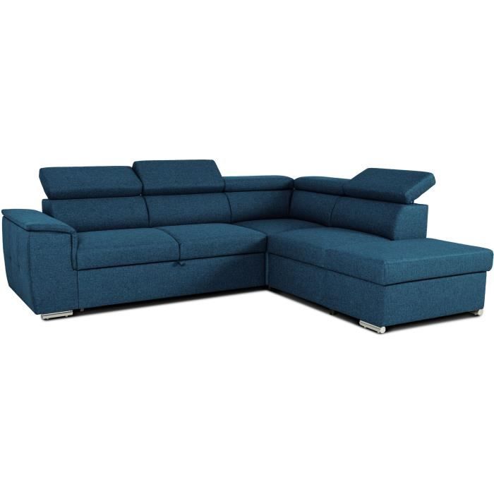 CASAPY DAYTONA Reversible hoekbank met commode - 5 plaatsen - Blauwe stof - 260 x 94 x 216 cm - Furniture > Benches