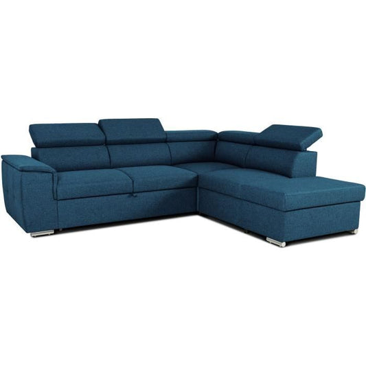 CASAPY DAYTONA Reversible hoekbank met commode - 5 plaatsen - Blauwe stof - 260 x 94 x 216 cm - Furniture > Benches
