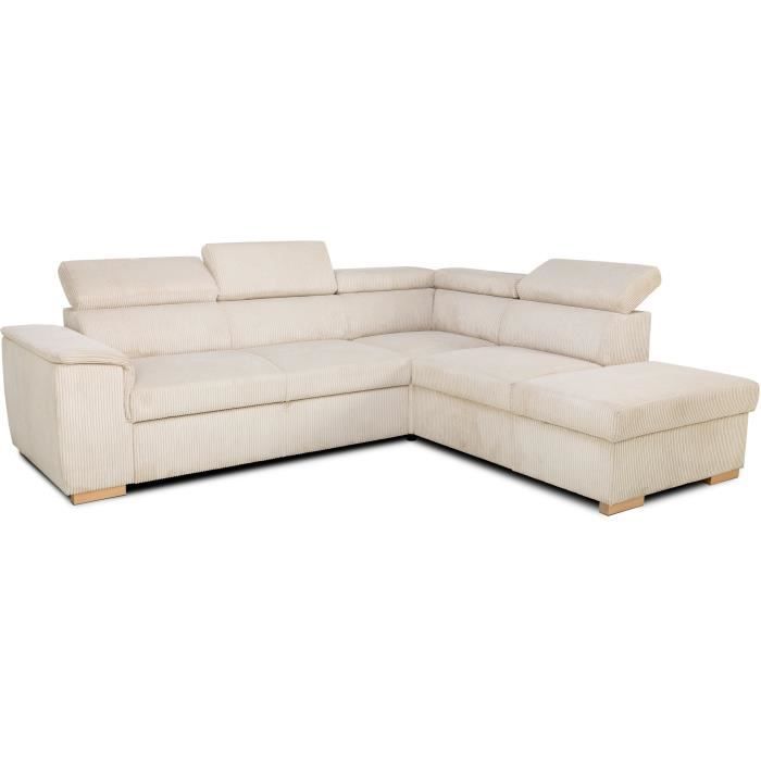 CASAPY DAYTONA 5-zits omkeerbare converteerbare hoekbank - Beige ribfluweel - Opbergdoos - L 260 x H 94 x D 216 cm - Furniture > Benches