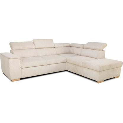 CASAPY DAYTONA 5-zits omkeerbare converteerbare hoekbank - Beige ribfluweel - Opbergdoos - L 260 x H 94 x D 216 cm - Furniture > Benches