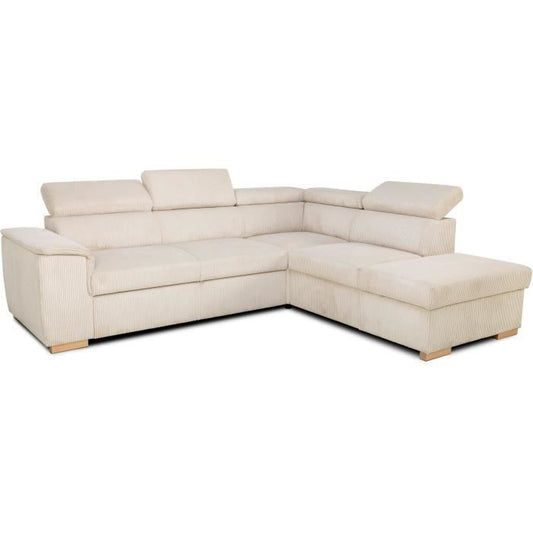 CASAPY DAYTONA 5-zits omkeerbare converteerbare hoekbank - Beige ribfluweel - Opbergdoos - L 260 x H 94 x D 216 cm - Furniture > Benches