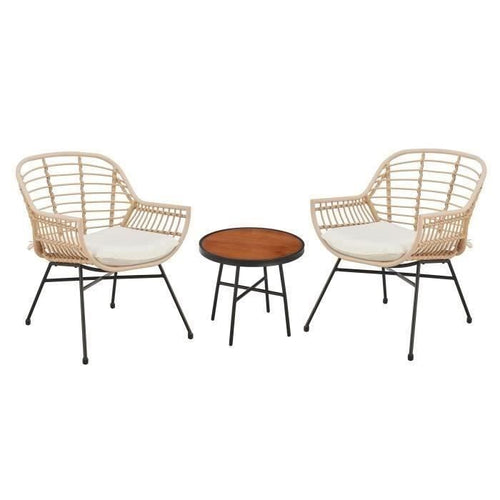 AUCUNE SUMATRA tuinmeubelen: salontafel + 2 fauteuils - Ecru geweven hars -