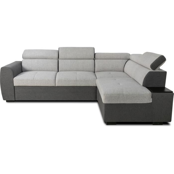 CASAPY KELIO Reversible hoekbank - 4/5 plaatsen - Antraciet/grijze stof - 3 hoofdsteunen - 245 x 184 x 77/87 cm - Furniture > Benches