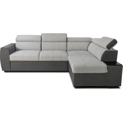 CASAPY KELIO Reversible hoekbank - 4/5 plaatsen - Antraciet/grijze stof - 3 hoofdsteunen - 245 x 184 x 77/87 cm - Furniture > Benches