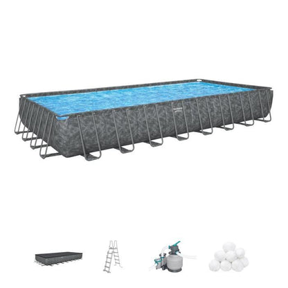 BESTWAY BESTWAY bovengrondse buisvormige zwembadset - APX 365 - 956 x 488 x 132 cm - Rechthoekig (zandfilter, 500g polysphere, ladder, afdekking) -